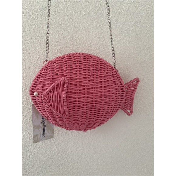 Tommy Bahama Handbags - Tommy Bahama Woven Wicker Pink Fish Novelty Crossbody Bag NWT HTF